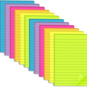 (12 Pack) Lined Sticky Notes 4x6 in,Large Notepads with Lines,Ruled Stickies Super Sticking Power,Office School Memo Note Pads Bright Colors,Post on Windows Doors,Recyclable,Easy to Write on