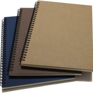 Spiral Notebook/Spiral Journal Lined, B5 Hard Kraft Cover Wire Bound Notebook Ruled, 70 Sheets (140 Pages), 10.5" x 7.3", 3 Notebooks Per Pack, Dark Brown/Blue/Brown