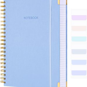 Spiral Notebook, College Ruled Notebook Journal, 7” x 10”, 300 Pages Leather Writing Journal for Women Men, B5 Hardcover Notebook for Work School, 24pcs Index Tabs, Light Blue