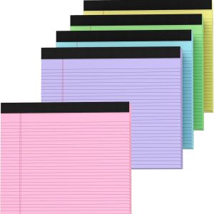 5 Pack Note Pads 11" x 9.5" Legal Pads College Ruled Notepads Colored Writing Pads Perforated Legal Pad 80GSM Legal Pad 30 Sheets Writing Pads Line Paper Pad for School, Home, Office