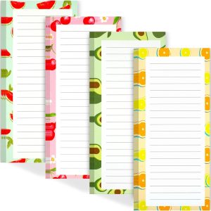 4 Pack Magnetic Notepads for Refrigerator, Grocery List Magnet Pad for Fridge, Fruit Design Magnetic Grocery List Pad for Fridge, Full Magnet Back Shopping Lists, 50 Sheets Per Note Pads