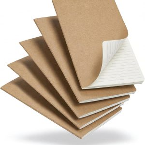 5 Pack Kraft Notebooks Bulk A5, 60 Pages Lined Ruled Journals, 8.3x5.5 Inches, Natural Kraft Cover Composition Notebooks for School Office Students Artists