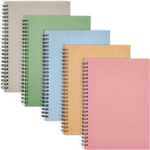 5 Pack 6x8 inch Spiral Journals, Small Notebooks Bulk with 120 Lined Pages for Work, Students, School, Writing (5 Colors Kraft Paper Covers)