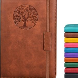 Lined Journal Notebook for Women Men,256 Pages A5 Hardcover Leather Journals for Writing,Travel,Business,Work & School,College Ruled Notebooks for Note Taking,Diary Notepad 5.7"×8.3"(Brown)