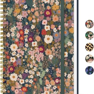 Lined Spiral Journal Notebook for Women, A5 Cute College Ruled Hardcover Notebook for Work & Note Taking, Pretty Journal for Writing, 140 Pages, Flower Garden